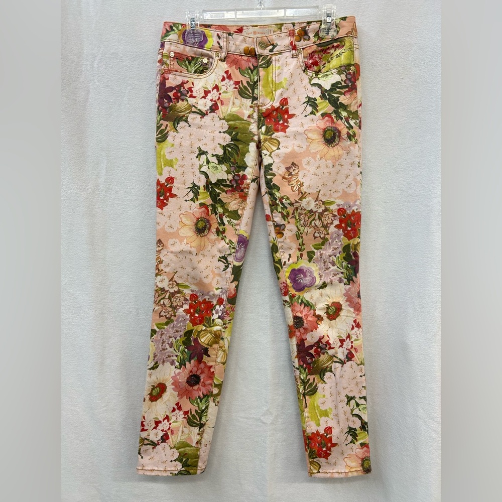 Tory Burch Floral Ivy Super Skinny Low Rise Stretch Jeans